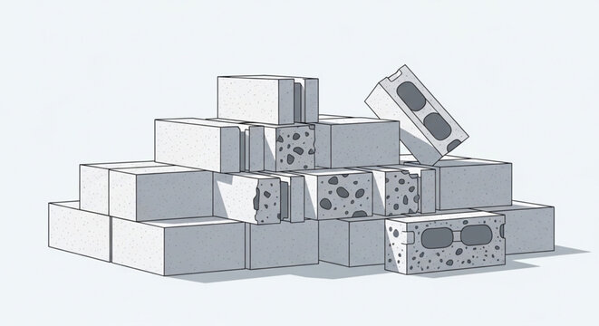Pile of Construction Masonry and Cinder Blocks