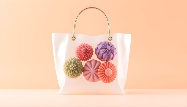 Vibrant colorful pom-pom decorated tote bag on a table