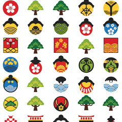 Fototapeta premium Seamless Pattern of Adorable Japanese Traditional Cultural Icons and Symbols
