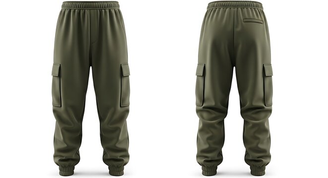 Mockup of an olive green color cargo sweatpants