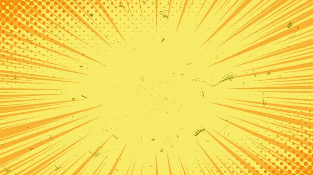 Pop art background with polka dots and shapes. Motion graphics.Looped red rays animation comic book action layout background.