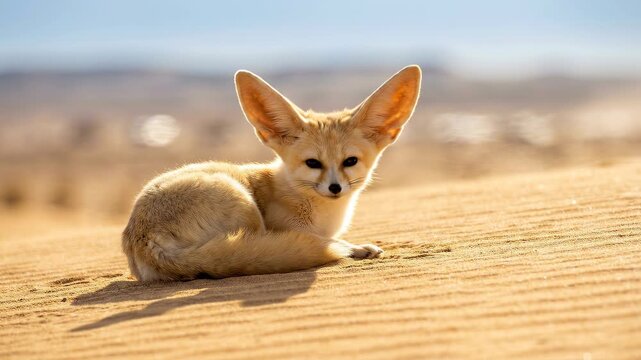 Adorable Fennec Fox Resting Peacefully in the Desert Sand Dunes.
