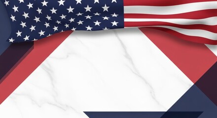 Fototapeta premium Abstract American flag pattern with marble background, geometric overlay. USA patriotism, festive template, abstract design.
