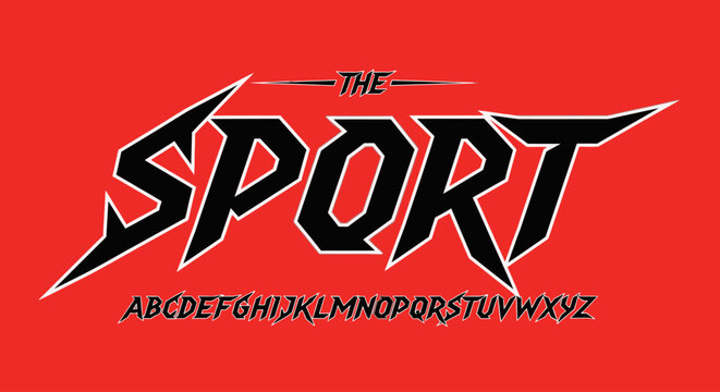 The sport logo features bold typography on a red background with alphabet