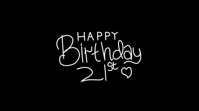 Happy 21st birthday animated message on transparent background for celebration events, greeting cards, invitations, social media posts, and digital designs.