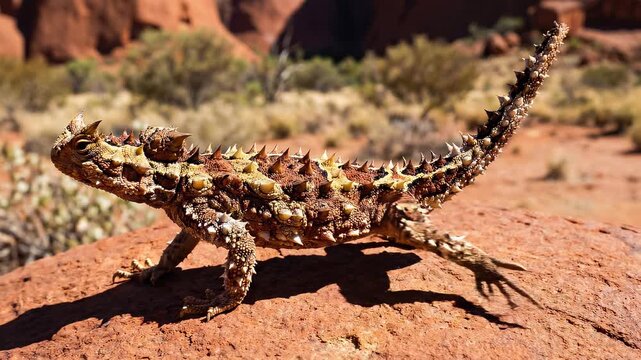 Close-up of a thorny devil lizard in its natural desert habitat.