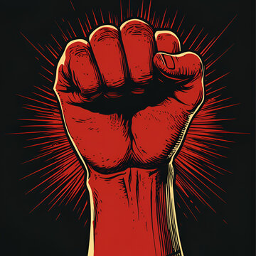 Power fist graphic design in red and black for social justice and unity movements