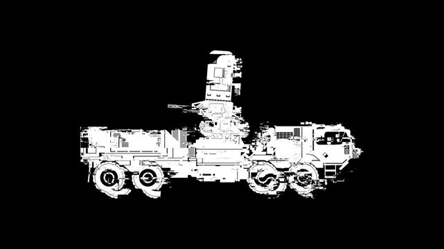Air Defense Glitch C RAM Attack Warning Drone Attack Animation Seamless.  Anti Ballistic Missile Air Dome. Silhouette Vector Line Art Design.