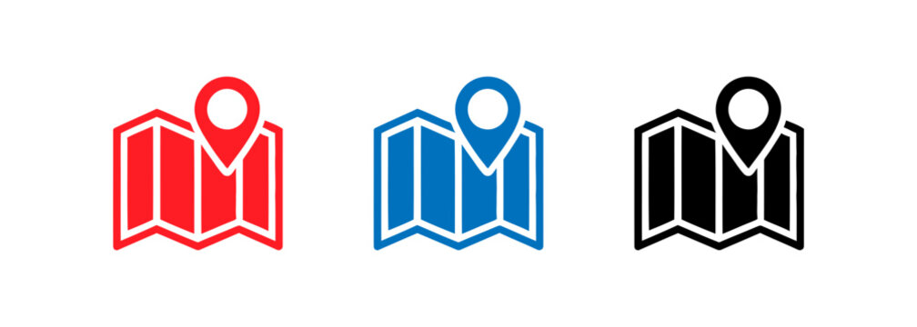 Set of map icons with location pins