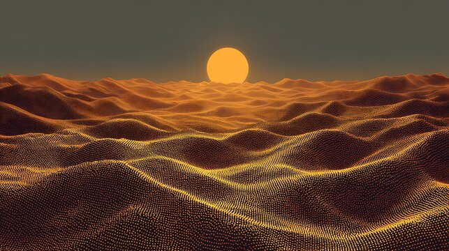 Beautiful sunset over desert landscape with sand dunes at golden hour  serene natural scenery