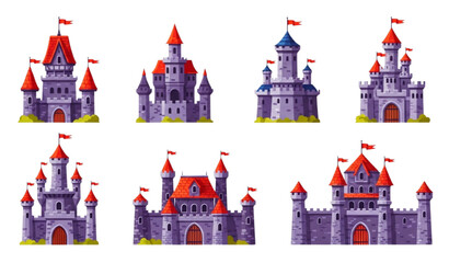 Medieval castle towers vector set with fantasy fortress gothic palace and fairytale mansion icons © MdSirazul