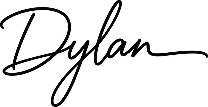 A black signature of the name Dylan on a white background