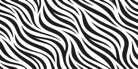 Obraz premium Seamless black and white zebra skin pattern featuring a wild striped fur texture for a natural safari design on animal fabric material