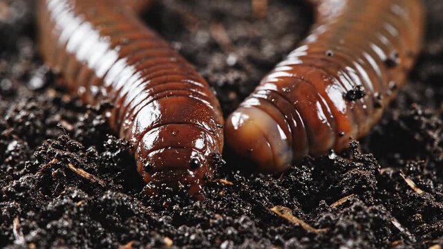 Decomposting Animal Larvae Moving Through Dark Organic Soil