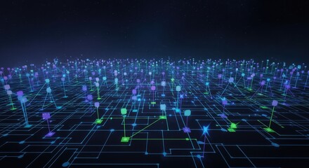 Obraz premium Abstract digital network visualization with glowing nodes and lines