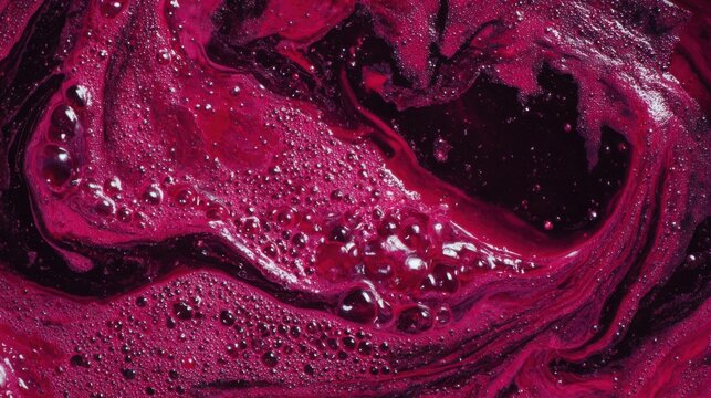 Deep Crimson Beet Juice Swirls and Bubbles in Vibrant Organic Liquid