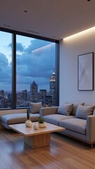 Fototapeta premium Modern Gray Sofa in Urban Apartment