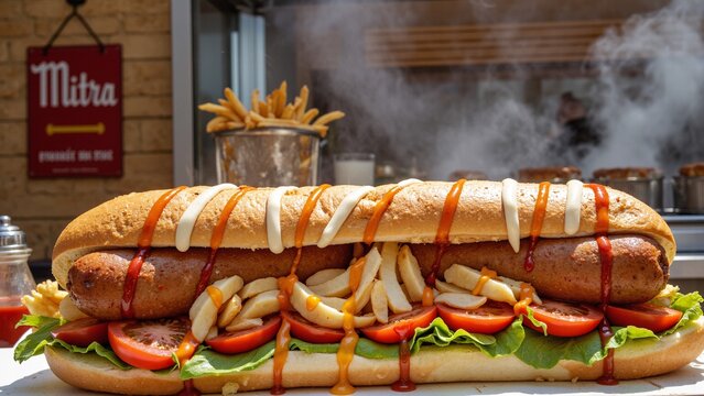 Hearty Belgian Mitraillette Sandwich with Fries and Sausages