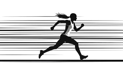 Obraz premium A Minimalist illustration of a single player silhouette running towards edge of frame long horizontal motion lines trailing behind generative AI.
