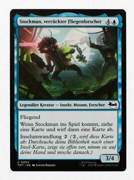 Hamburg, Germany - 02082026: detail photo of an German magic the gathering card from the Teenage Mutant Ninja Turtles Source Material Card set on white background.