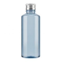 Fototapeta premium A transparent glass bottle with a silver screw cap on a white background.