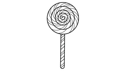 Obraz premium Simple black and white outline drawing of a classic spiral lollipop on a stick, perfect for children's coloring books or sweet-themed designs.