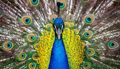 Obraz premium Majestic Peacock Displaying Vibrant Feathers in Full Bloom.