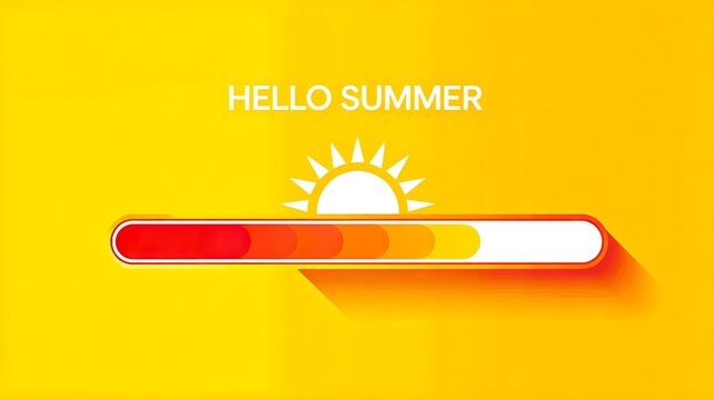 Hello summer text with progress bar and sun icon representing seasonal greeting and vacation concept 