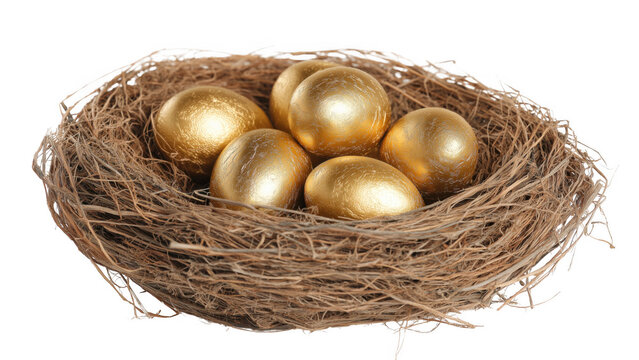 Savings method represented by golden eggs in a nest, AI, PNG