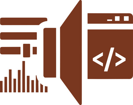 Brown of programming code and data analysis with a magnifying glass