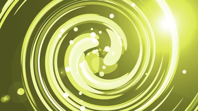 Abstract spiral vortex with light flare and circular bokeh dots background animation, dynamic motion and concentric rings