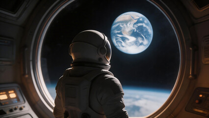 Astronaut views Earth from first commercial lunar habitat observation deck