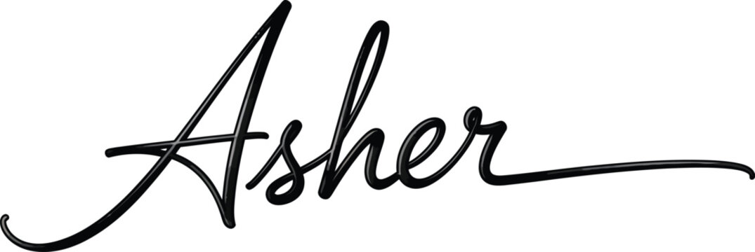The elegant signature of the name Asher in black cursive font on a white background
