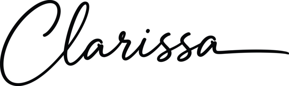 A beautiful black signature of the name Clarissa on a white background