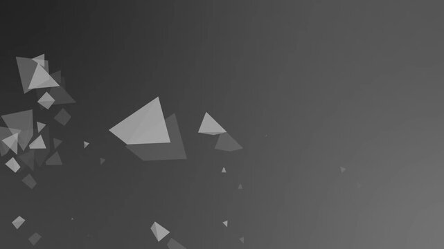 Abstract gradient background with scattered translucent triangular confetti on left animation, modern geometric design