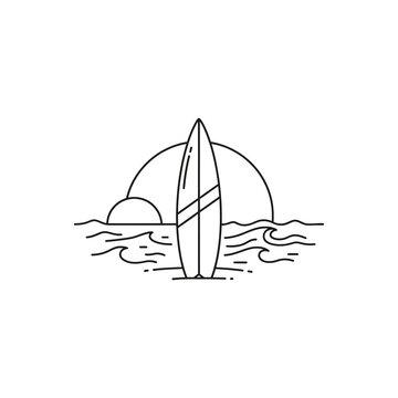 Surfboard standing on the water surface.