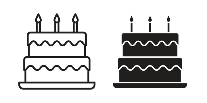 Birthday cake icon set, collection of icon in editable strokes and flat versions