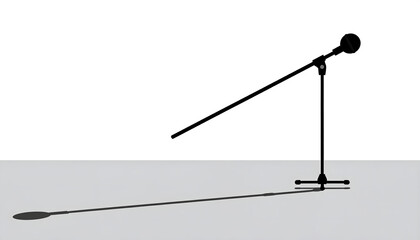 Fototapeta premium Thin black vertical line casting a long slanted shadow across a grey floor on white background representing a stage ghost generative AI