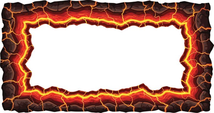 A vibrant and fiery frame with a molten lava design on a white background