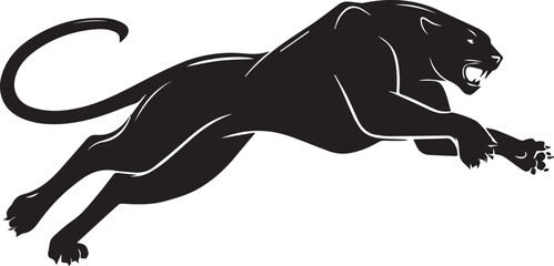 Aggressive Jumping Panther Silhouette Vector Logo Isolated on White Background © Rohan