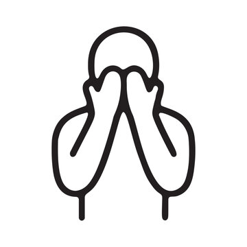 Stick figure man covering face with hands outline icon
