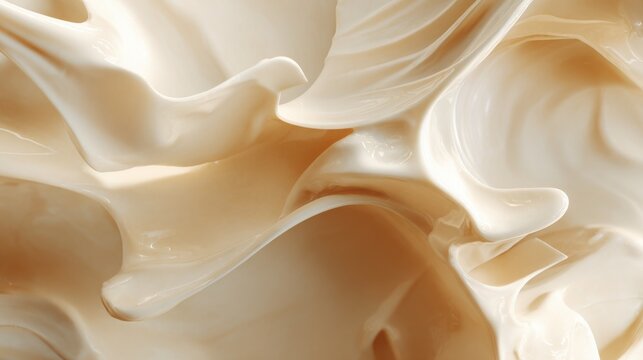 Close up of melted wax texture with flowing organic shapes, creamy tones, soft highlights and shadows, abstract minimal background, high detail