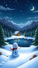 Fototapeta premium Cozy Night in the Snowy Forest