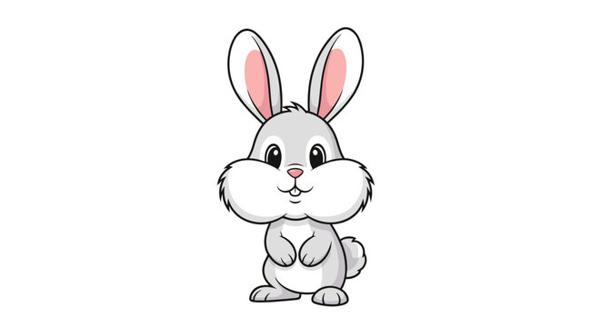 Adorable small grey cartoon bunny rabbit with large ears and fluffy cheeks sitting peacefully on a clean white background.