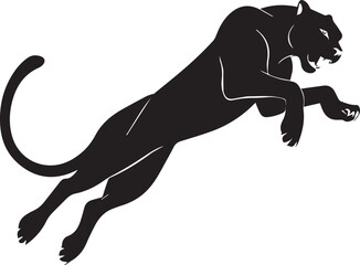 Aggressive Jumping Panther Silhouette Vector Logo Isolated on White Background © Rohan