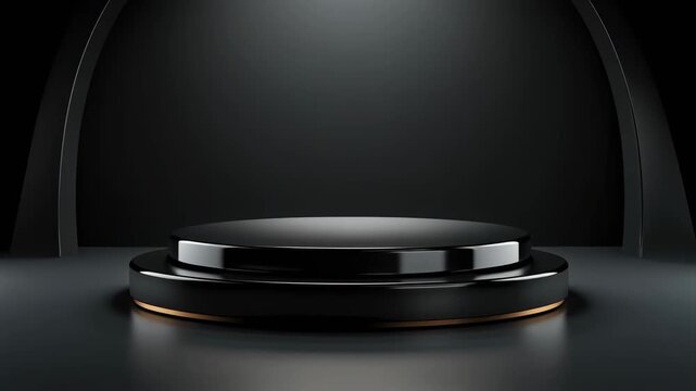 Minimalist futuristic device on a reflective circular stand