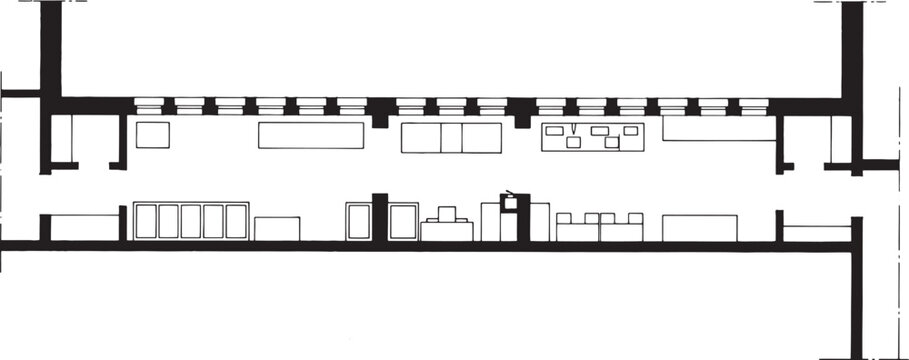 A blueprint illustration of a building's architectural layout, presenting a comprehensive, detailed design and structural outline.