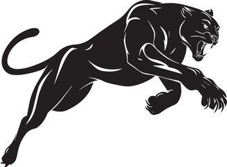 Aggressive Jumping Panther Silhouette Vector Logo Isolated on White Background © Rohan