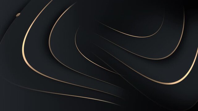 Seamless loop of dark abstract background with glowing curved lines and moving particles. Minimal luxury composition symbolizing data flow, connection and digital systems for fintech and business use.