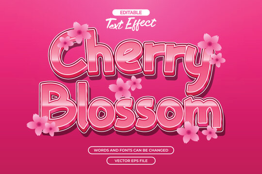 Cherry blosson editable text effect with pink text and with flowers decoration